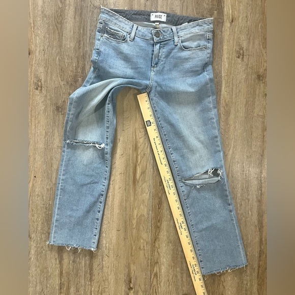 Paige Jeans Womens 28 Miki Straight Denim Raw Hem Distressed Cropped Light Wash - Picture 6 of 11